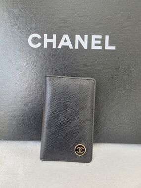 Auth CHANEL Caviar Black Leather Card Holder